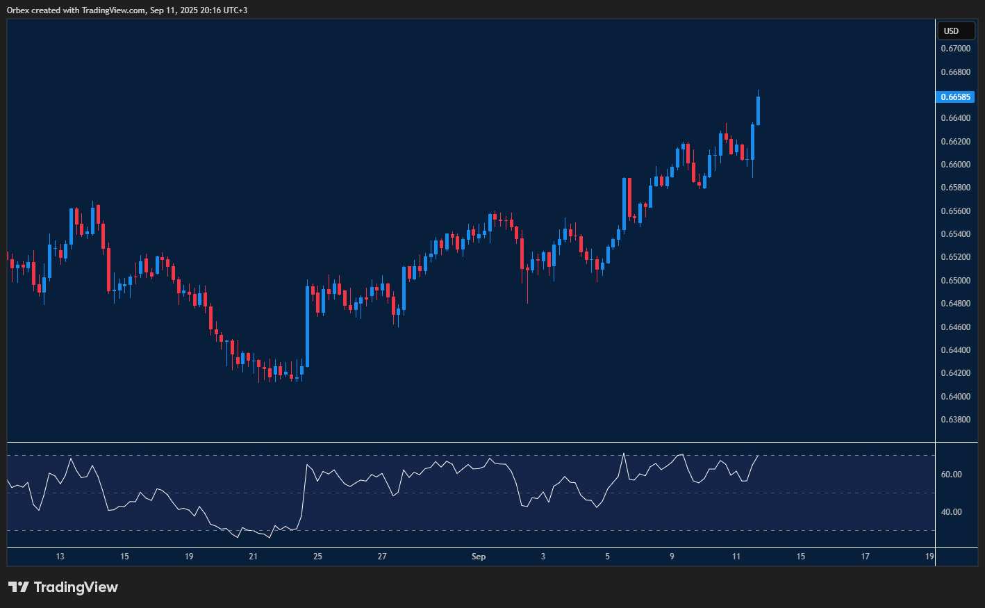 AUDUSD rebounds with resistance at 0.6660 and support at 0.6620.